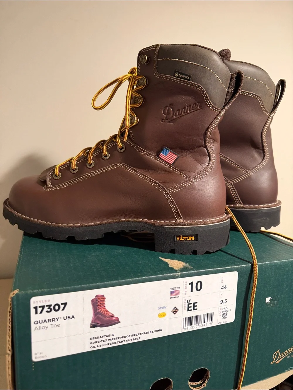 Danner Brown Work Boots with Yellow Laces